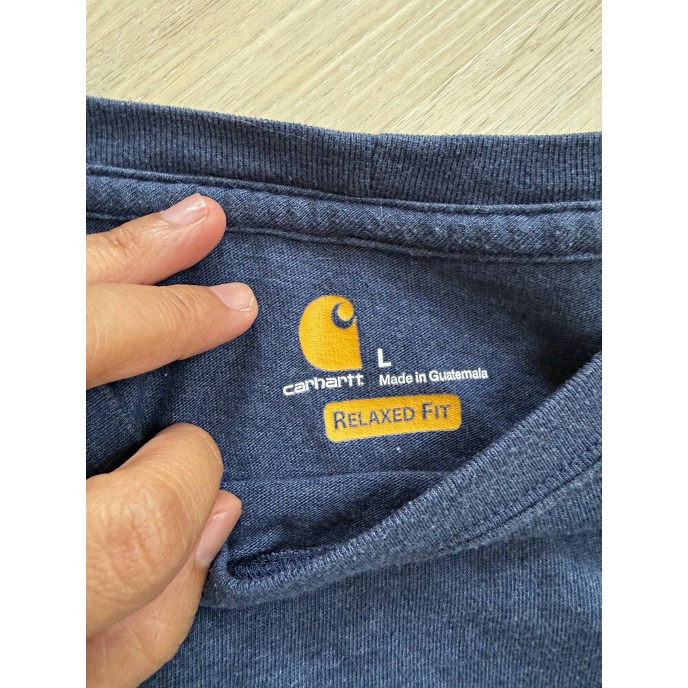 Carhartt Men's L Blue Relaxed Fit Crew Neck Short Sleeve Logo Tee Dadcore